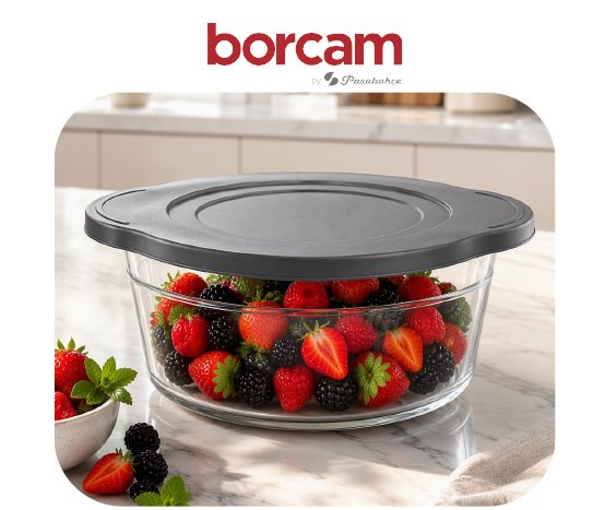 Yuvarlak Kapaklı Borcam Tencere ~1450 cc ~21,8 cm